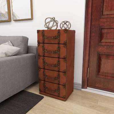 Traditional Faux Leather 5 Drawer Chest Camel Brown - Olivia & May - Image 8