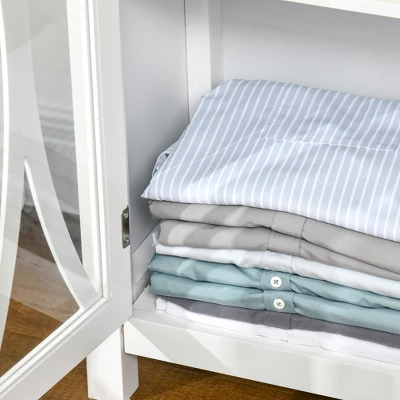 HOMCOM Sideboard, Buffet Cabinet With Adjustable Shelves, Credenza With 4 Glass Doors, White - Image 4