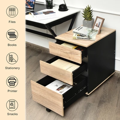 Costway 3-Drawer Mobile File Cabinet Vertical Filling Cabinet For Home Office - Image 4