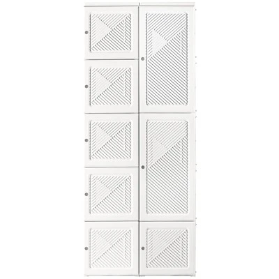 HOMCOM Portable Wardrobe Closet, Folding Bedroom Armoire, Clothes Storage Organizer With Cube Compartments, Hanging Rod, Magnet Doors, White - Image 3