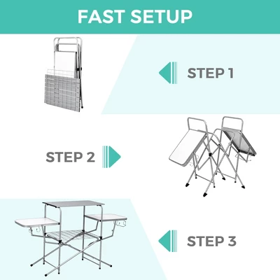 Costway Foldable Camping Table Outdoor Kitchen Portable Grilling Stand Folding BBQ Table - Image 6