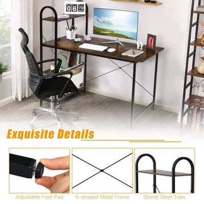 Costway 48'' Reversible Computer Desk Writing Table Workstation W/ Storage Shelf BlackBrown - Image 8