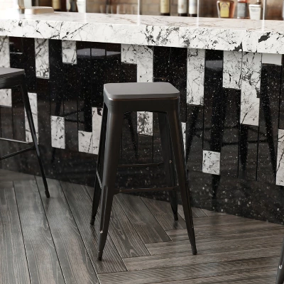 Flash Furniture Perry Poly Resin Wood Square Seat With Rounded Edges For Colorful Metal Barstools - Image 3