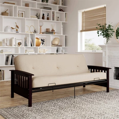 Full Size Holly Espresso Wood Arm Futon Frame With 6" Microfiber Mattress Tan - Room & Joy - Image 2