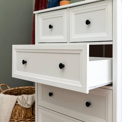 Farmhouse 5 Drawer Grooved Tall Storage Dresser White - Saracina Home - Image 6
