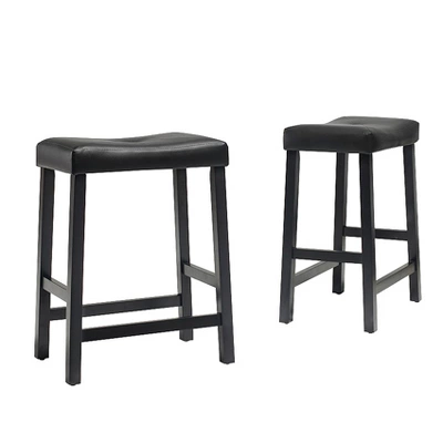 Set Of 2 24" Upholstered Saddle Seat Counter Height Barstools Black - Crosley - Image 4