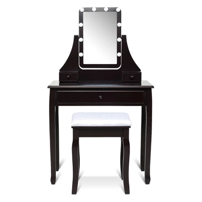 Tangkula Make-Up Vanity Table Dresser Set W/LED Light & Padded Stool - Image 9