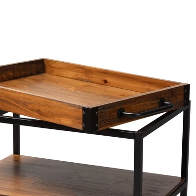Capri Oak And Finished Mobile Metal Bar Cart With Stemware Rack Brown - Baxton Studio - Image 5
