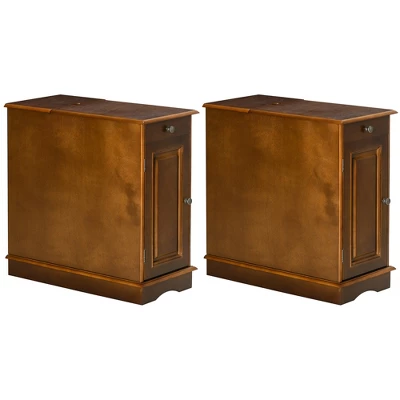 HOMCOM Side Table With Flip Top, Slim End Table With Storage Drawer And Cabinet For Living Room, Set Of 2, Espresso - Image 3