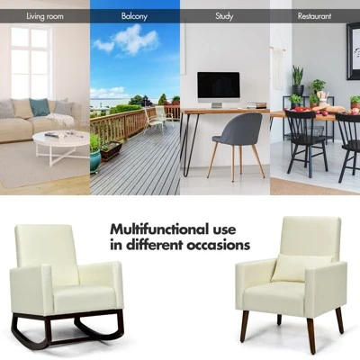 Tangkula 2-in-1 Upholstered Rocking Chair With Wood Leg & Pillow Relax Sofa Chair Light Grey/Beige/Dark Gray - Image 4