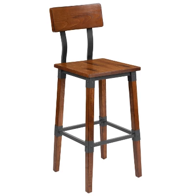 Emma And Oliver 4 Pack Commercial Grade Rustic Walnut Industrial Style Wood Dining Barstool - Image 3