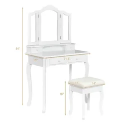 Costway Vanity Makeup Dressing Table Stool 4 Jewelry Wood Desk White