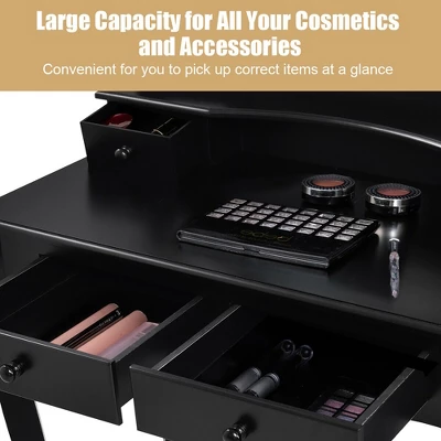 Costway Vanity Makeup Dressing Table Set W/Stool 4 Drawer&Mirror Jewelry Wood Desk Black - Image 4