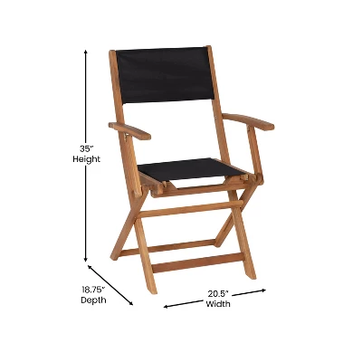 Emma And Oliver Set Of Two Weather Resistant All Natural Acacia Wood Folding Bistro Chairs With Armrests And Textilene Mesh Seats And Backs - Image 6
