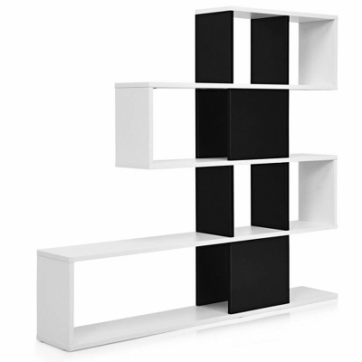 Costway 5-Tier Bookshelf Corner Ladder Bookcase Display Storage Rack Black White - Image 9