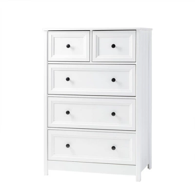 Farmhouse 5 Drawer Grooved Tall Storage Dresser White - Saracina Home - Image 5