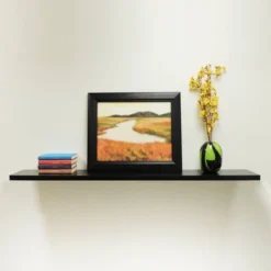 48" Slim Floating Shelf Wall Mounted Hidden Brackets Black - Inplace