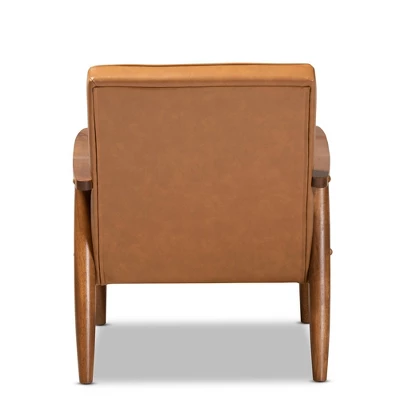 Sorrento Mid-Century Faux Leather Upholstered Wood Lounge Chair Walnut/Brown - Baxton Studio - Image 3