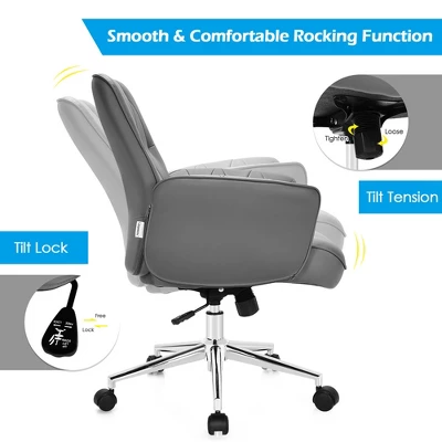 Costway Modern Home Office Leisure Chair PU Leather Adjustable Swivel W/ Armrest - Image 5