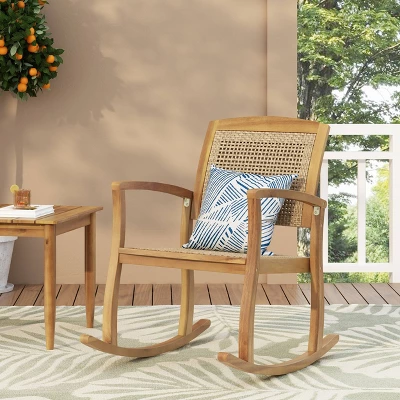 Welby Outdoor Acacia Wood/Wicker Rocking Chair Light Brown - Christopher Knight Home - Image 2