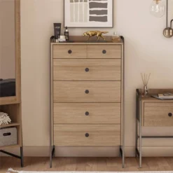 Bushwick Tall 5 Drawer Dresser Natural - Novogratz