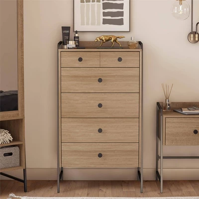 Bushwick Tall 5 Drawer Dresser Natural - Novogratz