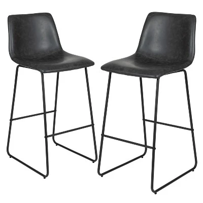 Merrick Lane 30 Inch Faux Bar Height Bucket Seat Stools, Set Of 2 - Image 15