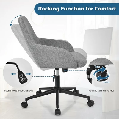 Costway Linen Accent Office Chair Adjustable Rolling Swivel Task Chair W/Armrest - Image 4