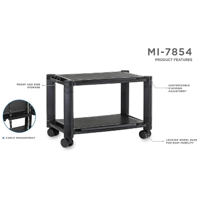 Mount-It! Under Desk Printer Stand With Wheels | Rolling Printer Cart | Height Adjustable Stacked Office Machine Cart W/ Paper Storage Tray - Image 3