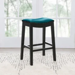 Dakota Bonded Leather Saddle Barstool Teal - Abbyson Living
