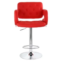 Elama Faux Leather Tufted Bar Stool In Black With Chrome Base And Adjustable Height