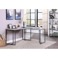 Marga L-Shape Desk With USB Port And Power Plug-In Gray - MiBasics
