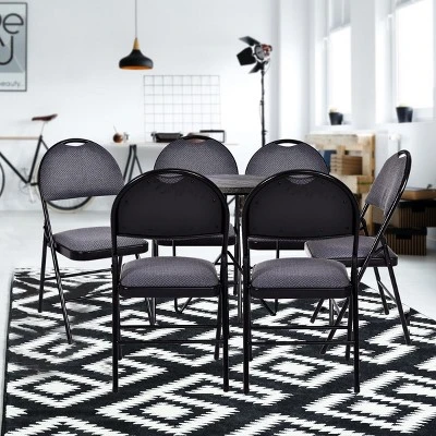 Costway Set Of 6 Folding Chairs Fabric Upholstered Padded Seat Metal Frame Home Office - Image 2