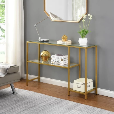 Rayna Console Table With Shelves Gold - Carolina Chair & Table - Image 4