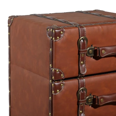 Traditional Faux Leather 5 Drawer Chest Camel Brown - Olivia & May - Image 5