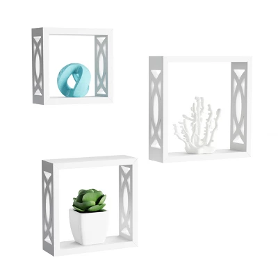 Floating Shelves- Open Cube Wall Shelf Set With Hidden Brackets, 3 Sizes To Display Décor, Photos, More- Hardware Included By Lavish Home (White) - Image 2