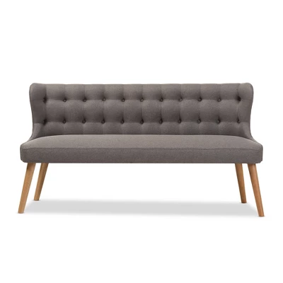 Melody Mid-Century Modern Fabric And Natural Wood Finishing 3 Seater Settee Bench Gray - Baxton Studio