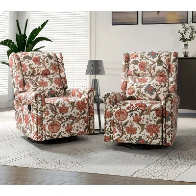Set Of 2 Franciscus Manual Swivel Transitional Glider Recliner With Nailhead Trims And Swivel Base | KARAT HOME - Image 10