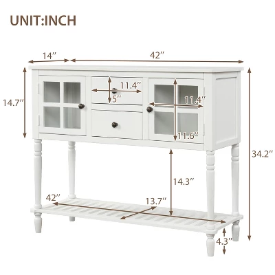 Farmhouse Double Door Console Table With Bottom Shelf And Drawers-ModernLuxe - Image 2