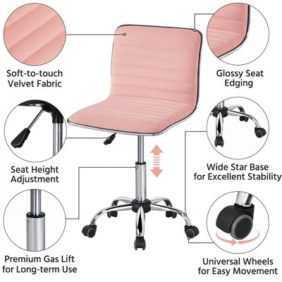 Yaheetech Velvet Low Back Armless Desk Chair Office Chair With Wheels - Image 3