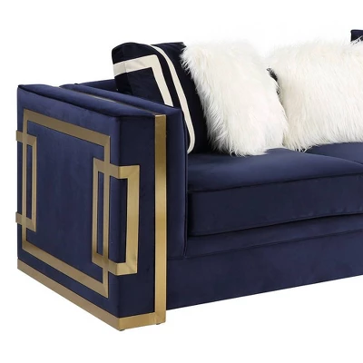 80" Virrux Loveseat Blue Velvet/Gold Finish - Acme Furniture - Image 6