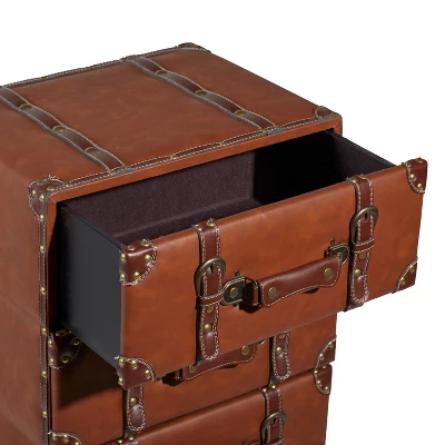 Traditional Faux Leather 5 Drawer Chest Camel Brown - Olivia & May - Image 4