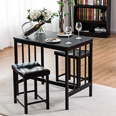 Costway 3 PCS Modern Counter Height 32.5'' Dining Set Table And 2 Chairs Kitchen Bar Furniture Black - Image 3