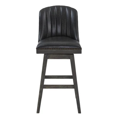 30" Journey Faux Leather Wood Swivel Barstool Gray Onyx - Armen Living