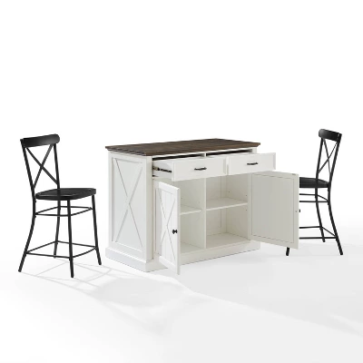 Clifton Kitchen Island With Camille Stools Distressed White/Black - Crosley - Image 8