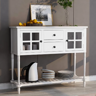 Farmhouse Double Door Console Table With Bottom Shelf And Drawers-ModernLuxe - Image 7