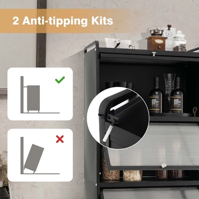 Costway 5-Tier Kitchen Baker's Rack Storage Cabinet Mobile Microwave Stand Flip-up Doors - Image 8