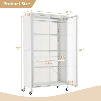 Costway Storage Wardrobe Cabinet Mobile Armoire Closet With Hanging Rod & Adjustable Shelf - Image 2