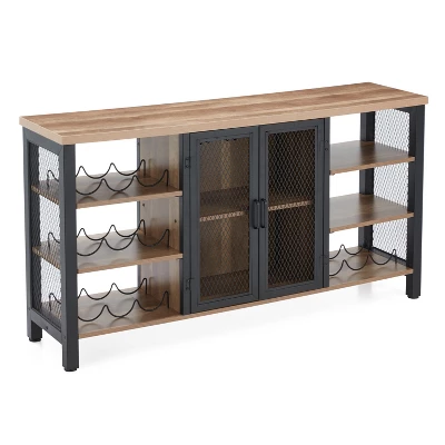 Jomeed Modern Industrial Farmhouse Metal Frame Wooden Buffet Coffee Entertainment Cabinet With Removable Wine Bottle And Stemware Racks - Image 5