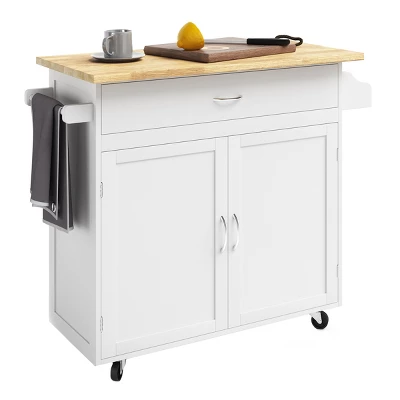 Kitchen Island With Spice Rack And Storage Cabinet – Rolling Cart With Drawers To Use As Coffee Bar, Microwave Stand Or Storage By Lavish Home (White) - Image 4